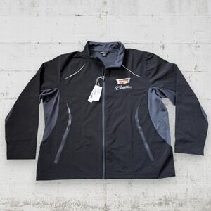 Cadillac Jacket Men's XXL Black Full Zip Embroidered Logo Reflective NWT